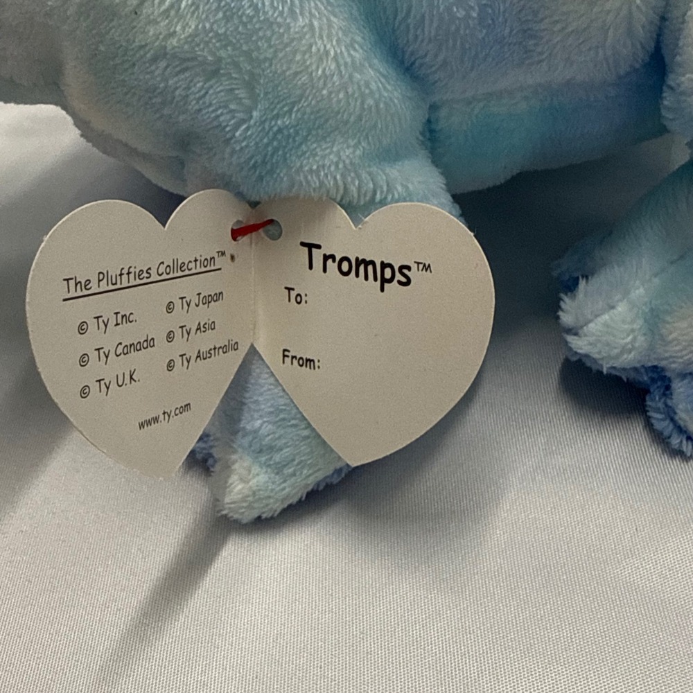 Ty Pluffies Tromps Triceratops Dinosaur Plush Blue Tie Dye Stuffed Animal 2005 - Picture 4 of 8